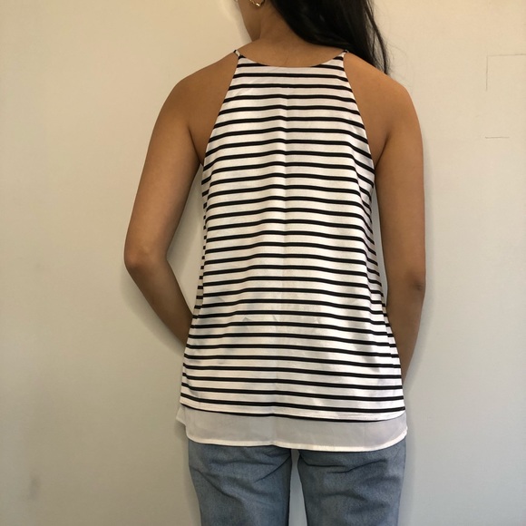 Silk Halter Stripe Split Tank Top - Picture 7 of 8